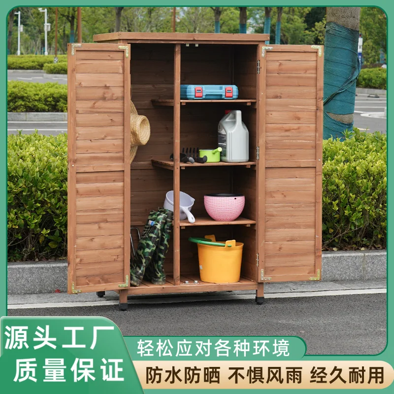 Outdoor storage cabinet Solid wood tool room Waterproof sunscreen Garden courtyard Outdoor gardening Pastoral glove box