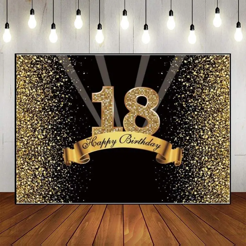 Decoration Party Backdrop Banner Prince Princess Custom Boy Girl Wall Happy 18th Birthday Background Balloon 18 Years Golden