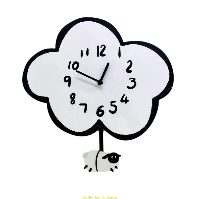 

Quiet Cartoon Cloud Sheep Pendulum Wall Clock for Living Room Bedroom Decoration