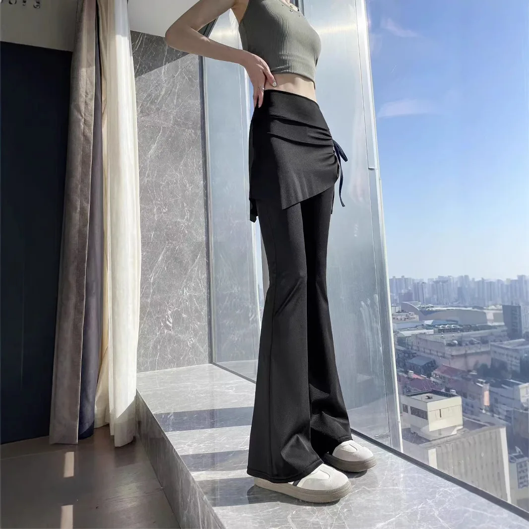 2025 New Drawstring Micro-flared Pants High Waist and Thin Sports Micro-pull Pants Skirt