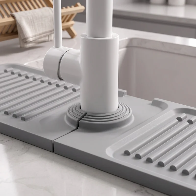 Kitchen Slope Drain Mat, Faucet Splash-Proof Silicone Sink Water Barrier, Can Be Cut and Folded, Washbasin Drying Mat view 6