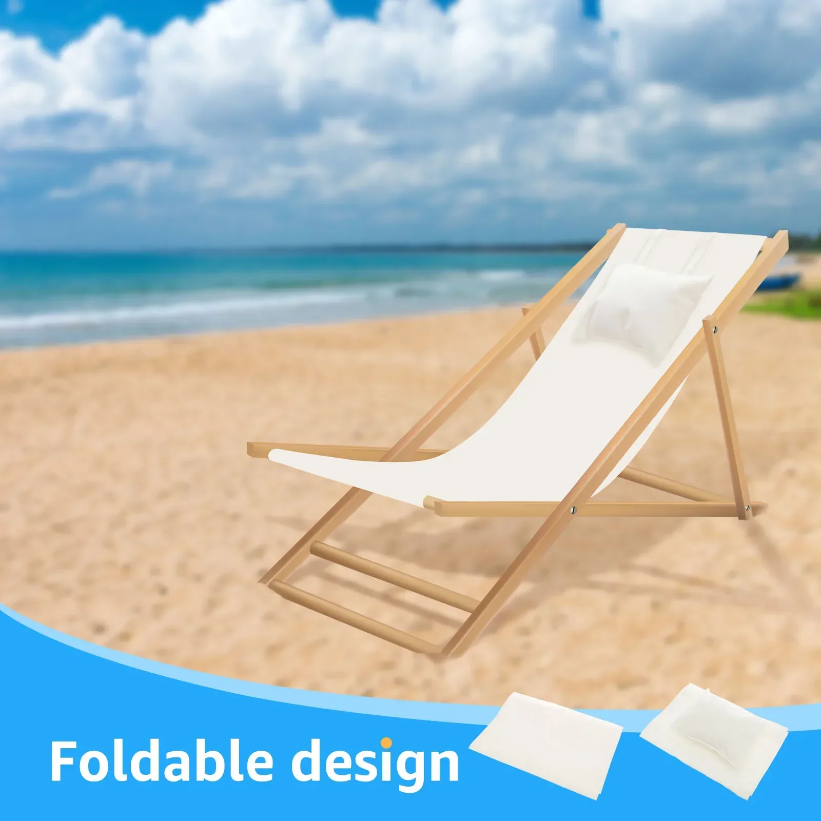 Sling Chair Replacement Fabric Foldable Beach Chair Replacement Canvas with Pillow Durable Wear-resistant Lounge Chairs Cloth