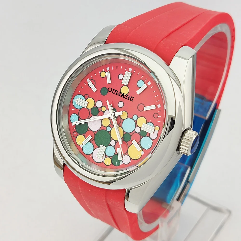 นาฬิกาผู้ชาย 39 มม.นาฬิกา NH35 นาฬิกากระจกแซฟไฟร์กันน้ำนาฬิกา CN ผลิต/NH35 การเคลื่อนไหวสายยาง