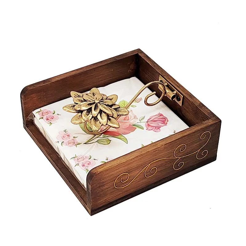 Retro Solid Wood Tissue Box Square Paper Towel Box Hand Silk Flower Decoration Light Luxury Filaments  Wire Craft  Wipes Case