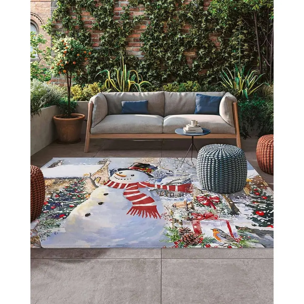 

Коврик «Зимнее дерево снеговика» 5x8 футов на открытом воздухе/в помещении — в деревенском стиле фермерского дома для патио, террасы, крыльца