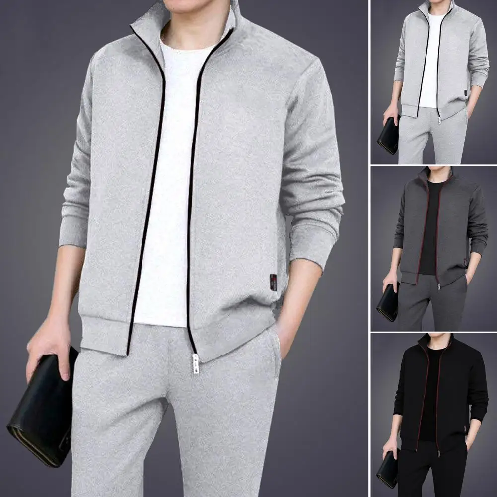 

Mens Casual Tracksuits Sportswear Coat Trousers Two Piece Sets Male Fashion Solid Jogging Suit Men Outfits Gym Jacket Pants Set