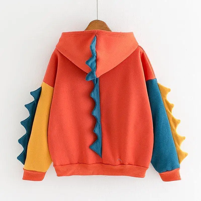 Dinosaur Cartoon Color Matching Hoodie, chapéu de manga comprida, Europa e Estados Unidos, outono e inverno