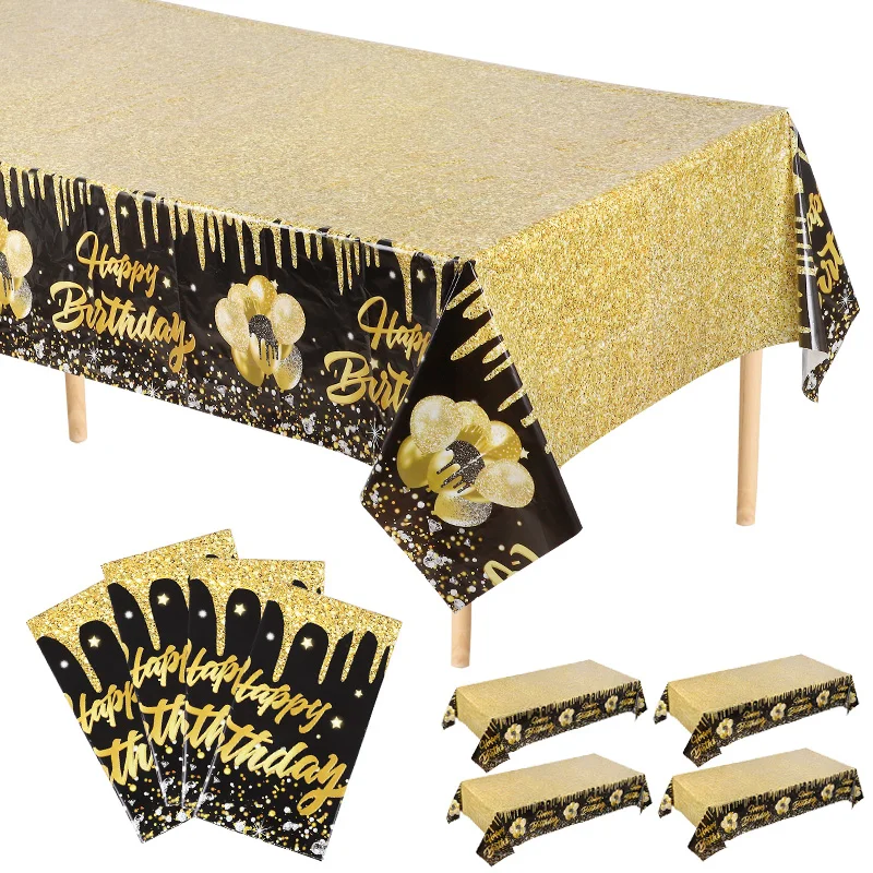 

220x130cm Black Gold Disposable Plastic Tablecloth Glitter Birthday Table Cover Wedding Carnival Party Home Decoration Supplies﻿