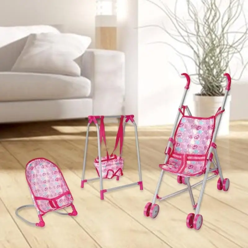 Realistic Pretend Play Stroller Set Toy For Kids Role Playing Interactive Safe Highchair Swing Set for Children Doll Toy A2UB