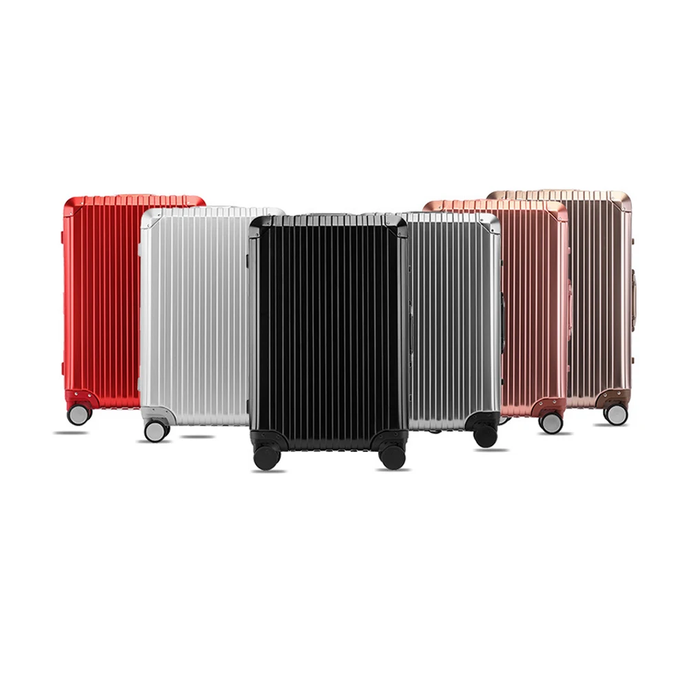 Black Aluminum Magnesium Alloy Luggage Men/Women Travel Suitcase With Telescopic Pull Rod Spinner Size:35-22-55cm