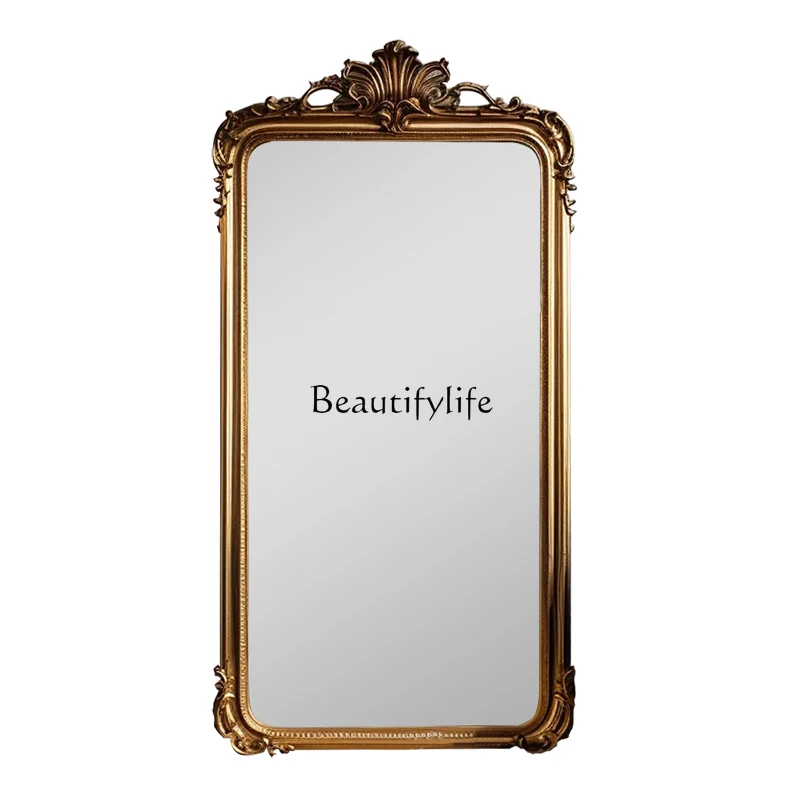 

European luxury full-length mirror retro carved floor-to-ceiling mirror French villa against the wall