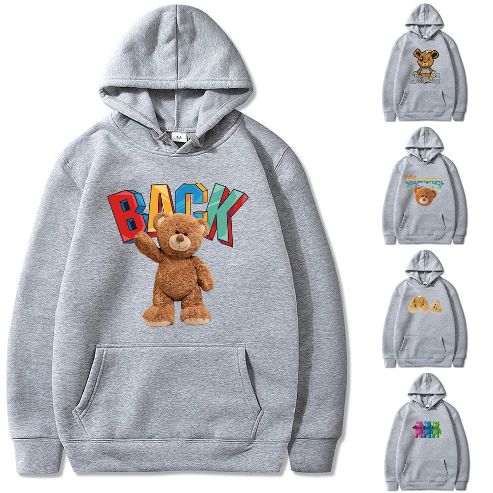 Hoodies Men/Women Autumn Cute Bear Print Long Sleeve Tops Sweatshirt Clothes Loose Pockets Fashion Hooded Pullovers Streetwear