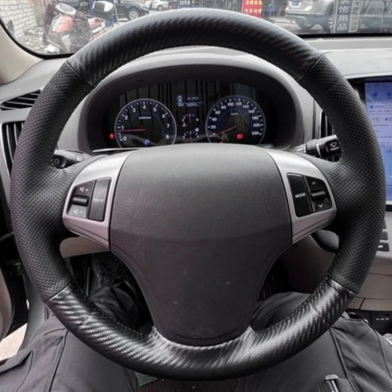 

Custom Hand-sewn Steering Wheel Cover Anti-slip Wear-resistant Carbon Fiber Genuine Leather For Hyundai Elantra 2008 2009 2010