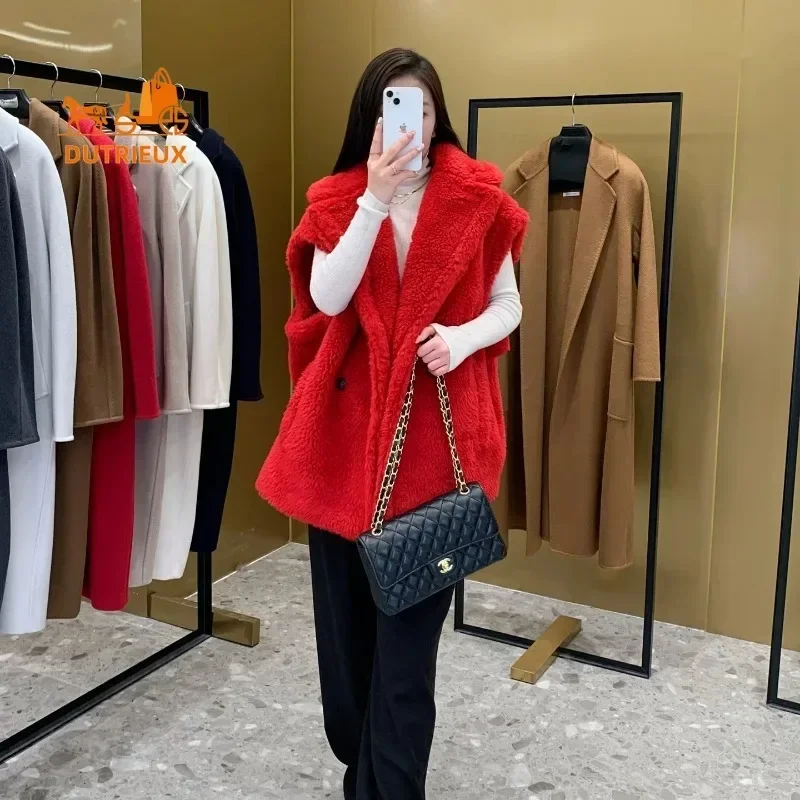 Top 2024 Teddy Coat Women,62%alpaca 26%wool 12%silk,New Winter Short Teddy Vest Cashmere Alpaca Wool Jacket for Women,Fur Coat