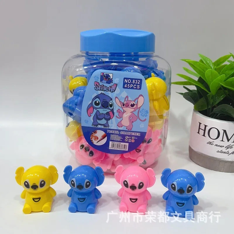 New Disney Stitch 45pcs Cute Cartoon Barrel Pen Sharpener Children'S Portable Single Hole Sharpener Student Gift