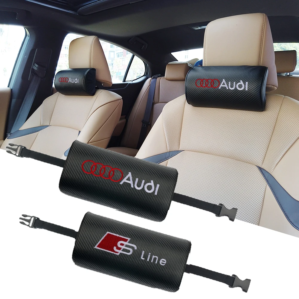 1/2 Stück Auto-Kopfstützenkissen aus PU-Leder, Nackenstützkissen für Audi SLINE A3 S3 A4 A6 C6 A5 Q3 Q5 Q7 TT A1 A7 A8