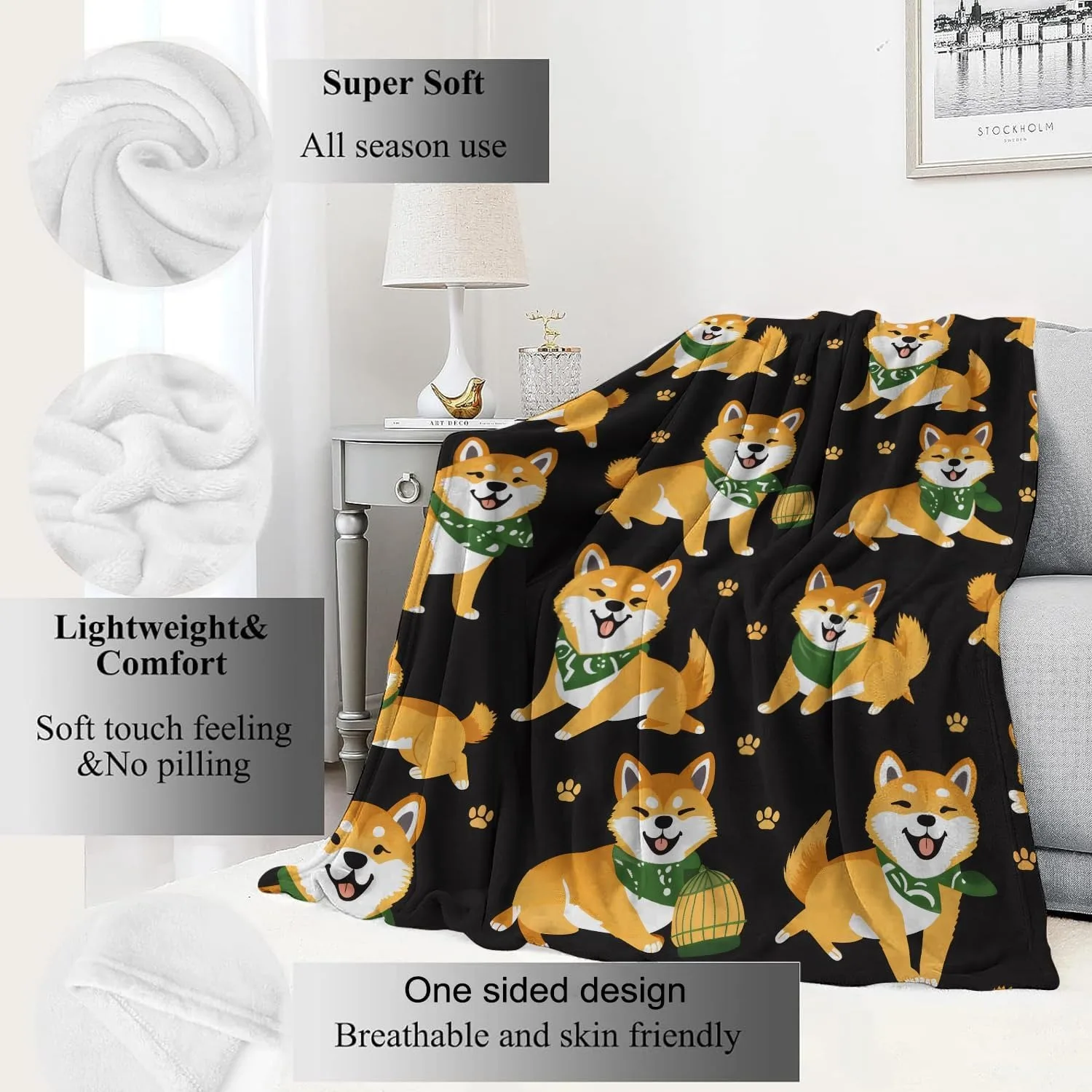 1 قطعة الكلاب الجميلة رمي بطانية رقيقة هدايا لصديق الأريكة السرير سيارة المنزل التخييم للحيوانات عشاق شيبا Inu استخدام طوال الموسم