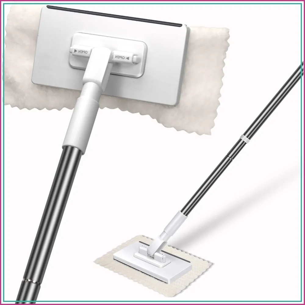 

Snap Grip Mini Mop with Built-in Squeegee, Zero Touch Cloth Change, 360° Swivel Head Small Mop for Walls Bathroom Corners Windows, Includes 1 Reusable Cloth
