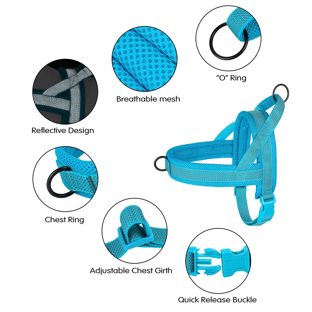 당기지 않는 나일론 개 하네스, 통기성 메쉬 애완 동물 하네스 조끼, 반사 스트랩 하네스, 중형 대형견 퍼그 걷기 훈련