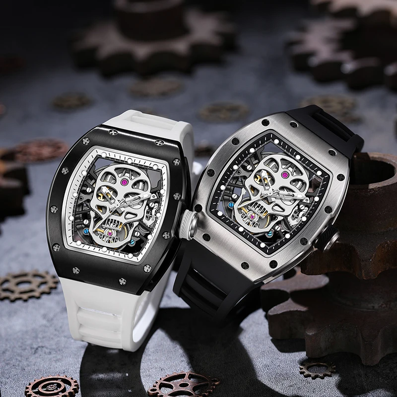 

Luxury Hollow Dial Automatic Watches Waterproof Sport Appearance Fashionable Skull Men Mechanical Watch Model