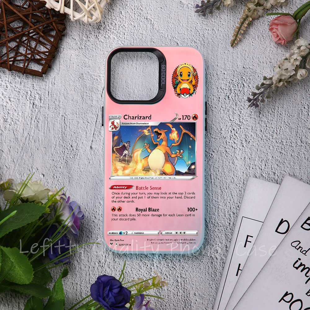 

Card Design Charizard Phone Case Laser Metallic For IPhone 16 15 14 13 12 11 Pro Max Matte Aurora Multicolor Gradient Cover