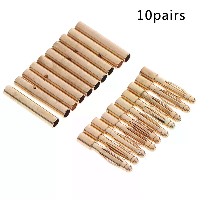 20pcs 2mm Gold Bullet Connector Banana Plugs Male &Female for RC Car Battery