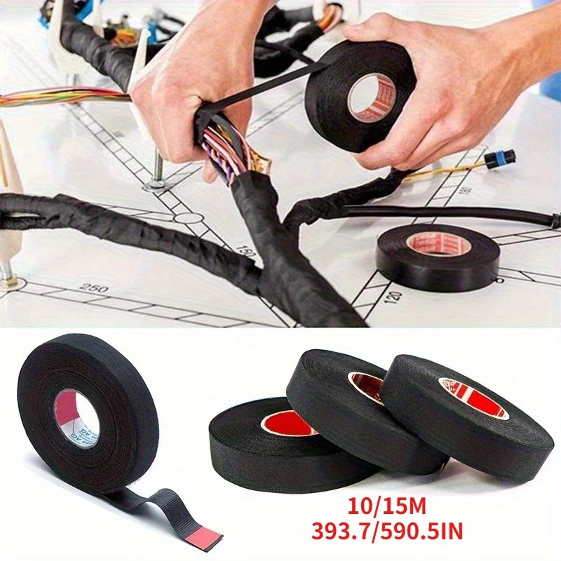 10/15M Length New Tesa Type Coroplast Adhesive Cloth Tape for Cable Harness Wiring Loom Width 9/25MM