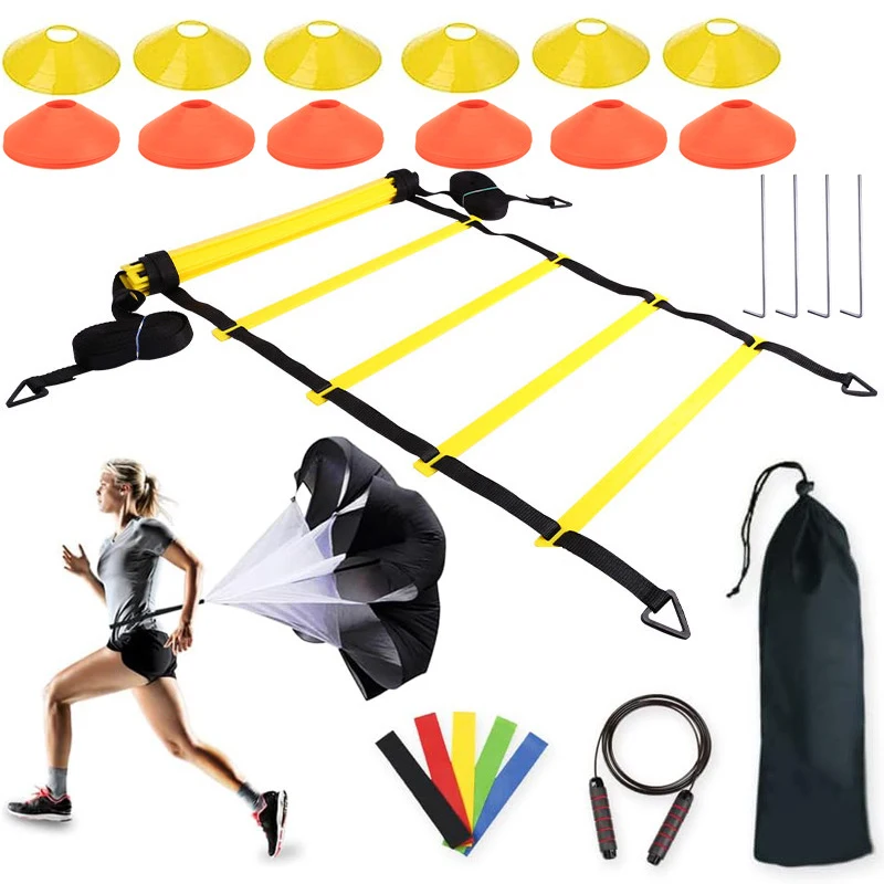 

1 Set Of Soccer Speed Quickness Agility Training Set Agility Ladder (19.6 ft Long With 12 Rungs) Logo Disc Resistance Umbrella