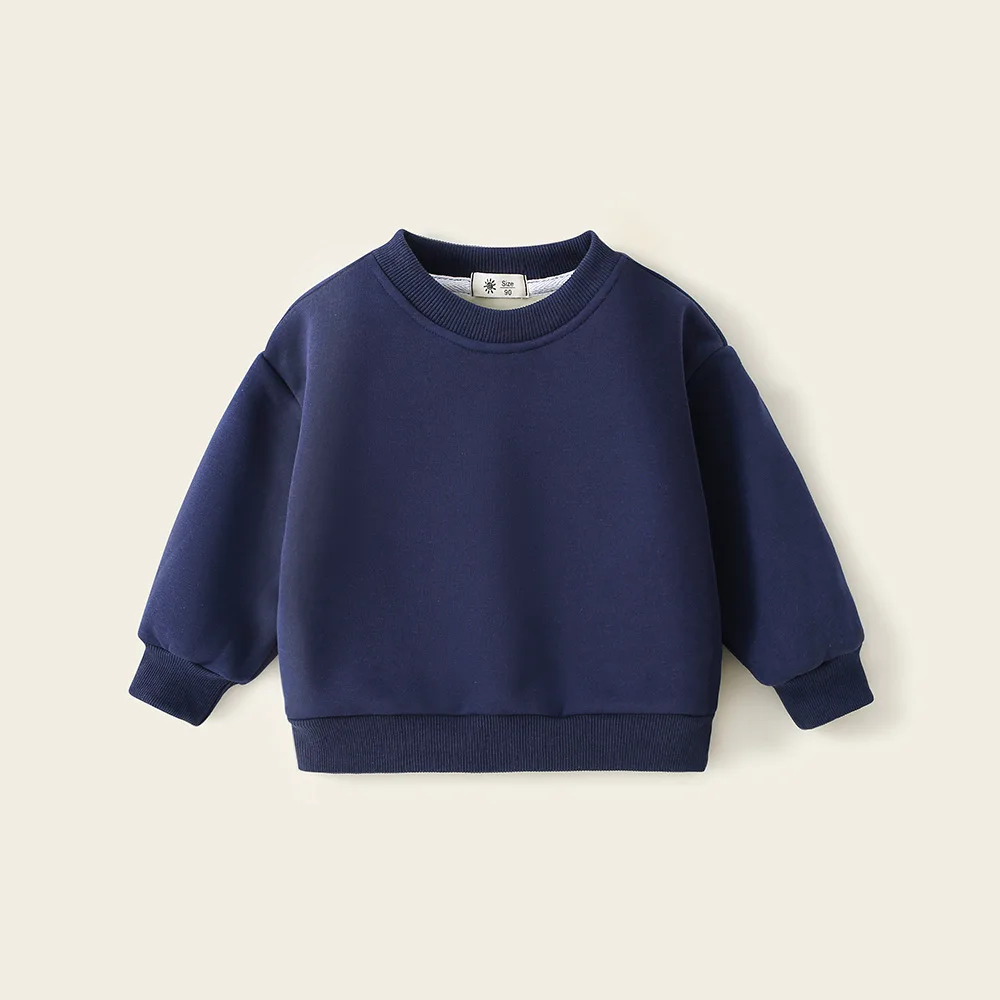Kinder Jungen Sweatshirts Herbst Winter Verdickte Integrierte Fleece Solide Baby Jungen Pullover Einfache Vielseitige Kleinkind Jungen Top – Detail 3