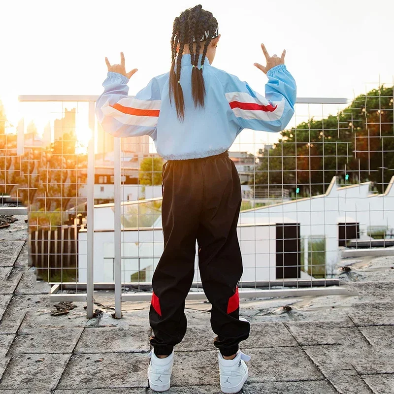 Chaqueta de manga larga con pantalones negros para niños, ropa de escenario callejero, trajes de baile de Jazz, ropa de rendimiento, disfraces de baile Hip Hop