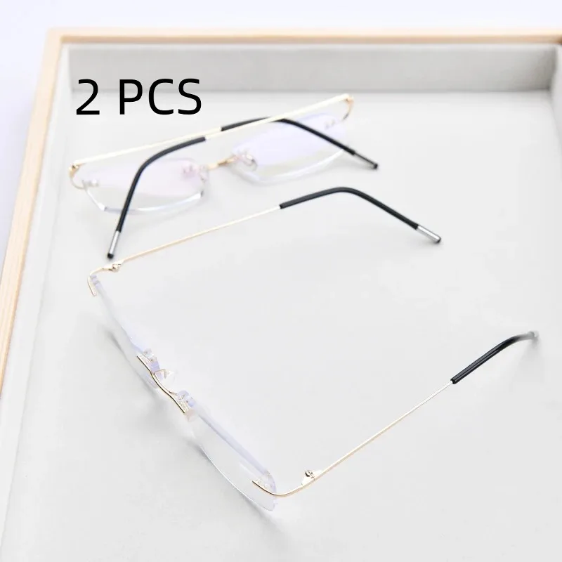 2er-Set rahmenlose Lesebrille mit Blaulichtfilter für Damen und Herren, Metall, Anti-Ermüdungs-Presbyopie-Brille mit flexiblem Bügel – Detail 5
