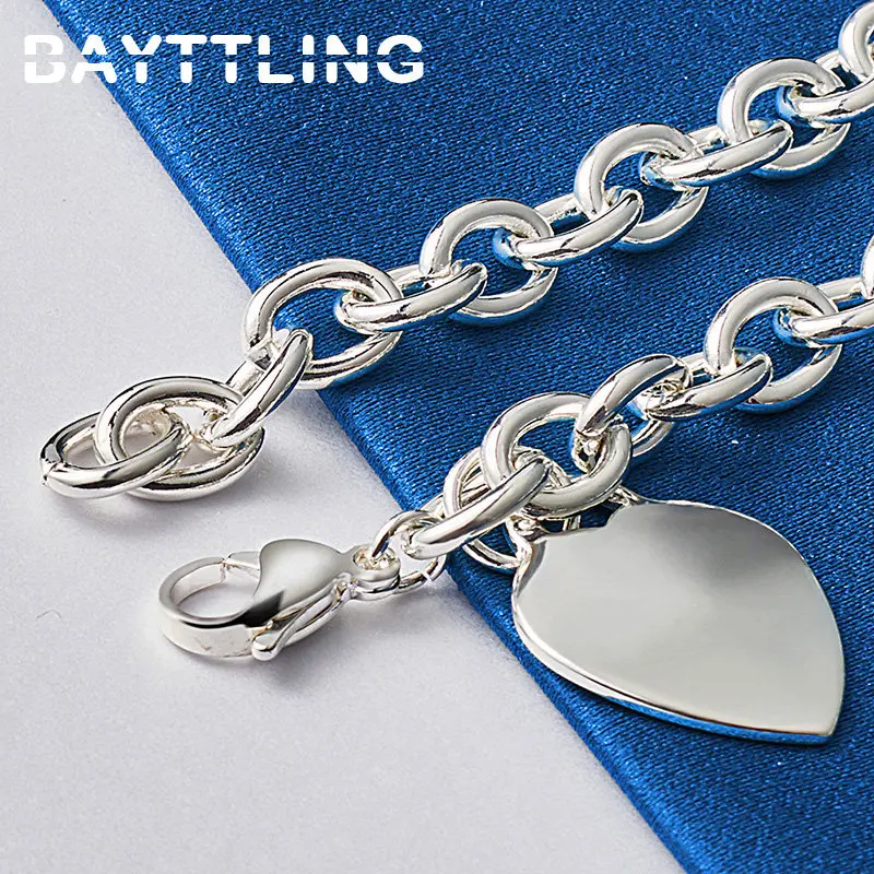 925 Sterling Silver 8 Inches Bracelet Beautiful Glossy Heart Pendant Bracelet For Women Fashion Charm Party Jewelry Accessories