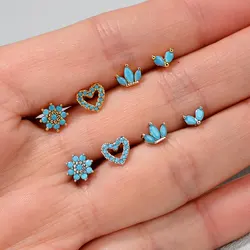 1PC Trendy Blue Resin Heart Flower Leaf Stud Earrings for Women Korean Fashion Simple Small Cute Flat Piercing Earrings Jewelry