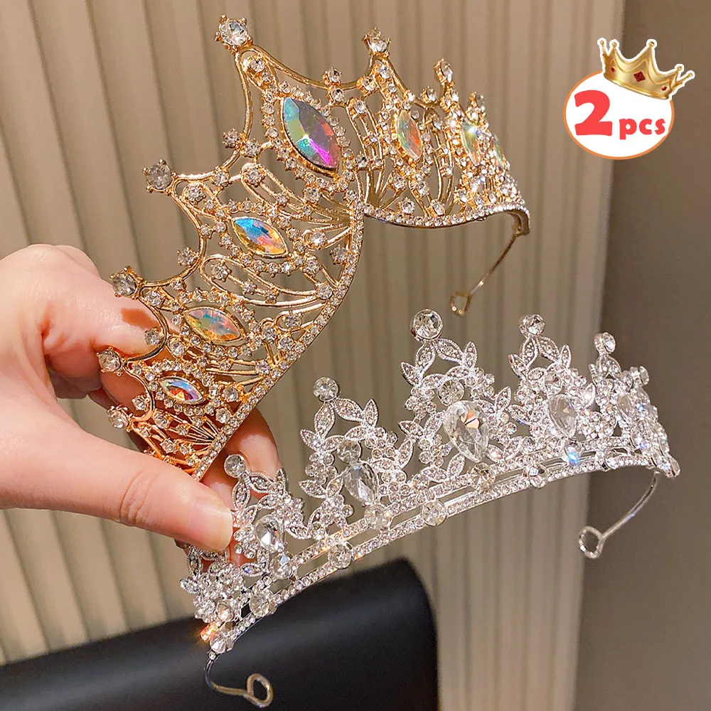 

2 упаковки, высококачественные разноцветные вечерние шоу, короны, аксессуары для волос на день рождения, фестиваль, представление для всех праздничных юбилеев