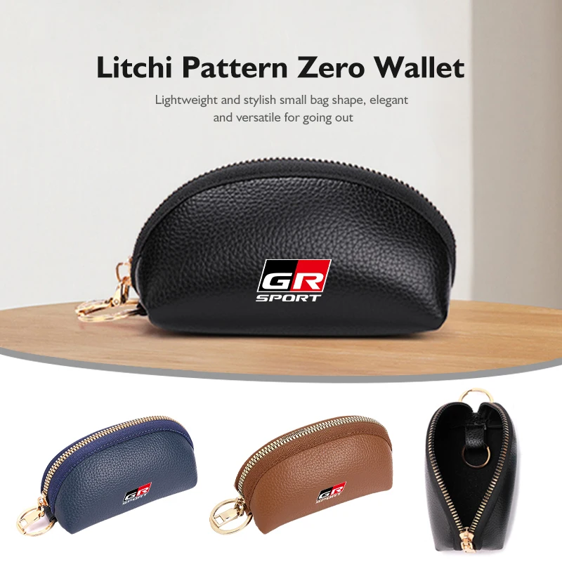 Bolso para llaves de cuero suave Lychee para hombre, mini billetera con cremallera, bonita y pequeña, para Toyota Sienna 4Runner Verso Fortuner Venza Highlander Aqua