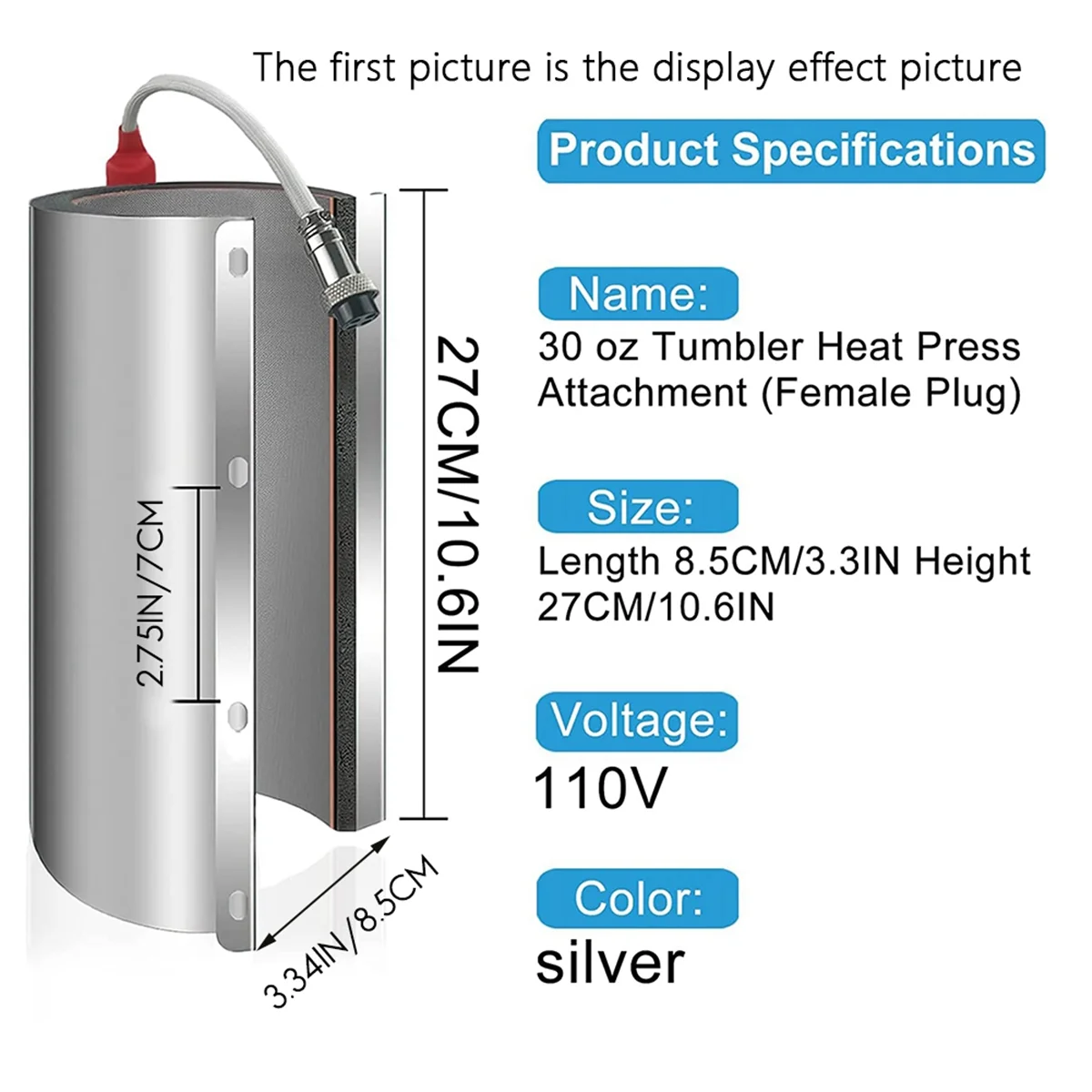 Attacco per pressa a caldo per bicchiere da 30 once 110V, per pressa a caldo per bicchiere, applicare a 11 once, 12 once, 16 once, 20 once, 30 once spina usa