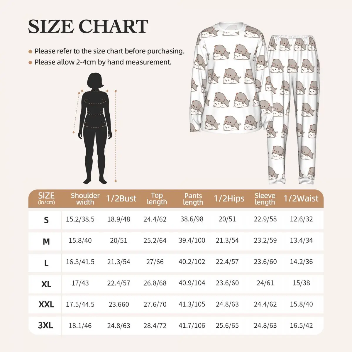 Peach And Goma Cuddling Mochi Peach Cat Round Neck Long Sleeve Nightgowns for Sleepshirts Women Soft Pajama Set Long Pants