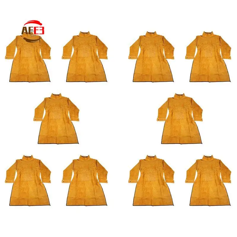 AEE3-10Pcs 120Cm Welding Apron Flame Retardant Long Sleeve Welder Protective Clothing Split Leather Fire-Resistant