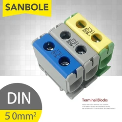 2pcs 50mm2 Terminal Block Aluminum Type 800V One Pole 1P DIN Rail Mounting Guide Electric Copper JUT10-50