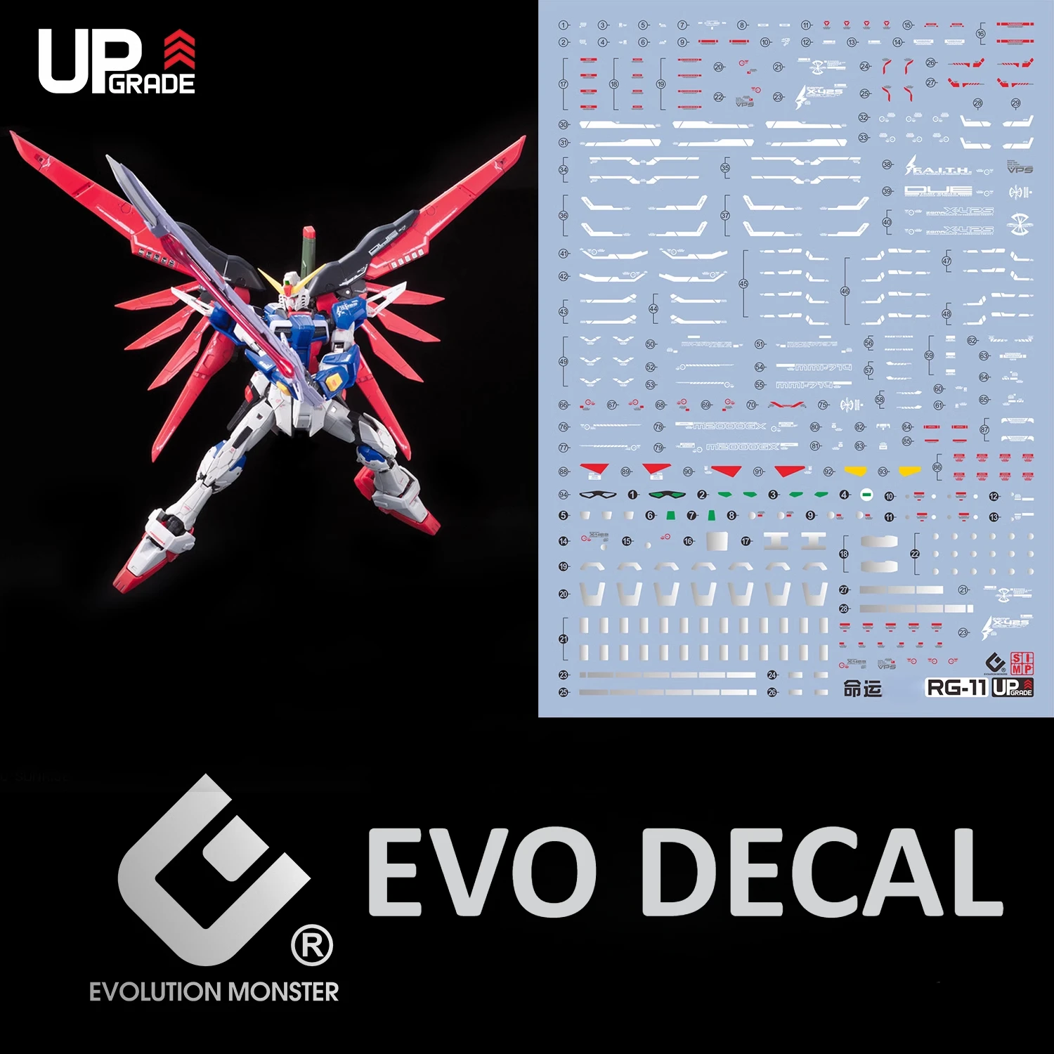 EVO Ultra High Precision Fluorescent Water Decals RG-11 For RG 1/144 Destiny ZGMF-X42S Hobby Model Building DIY Replacement