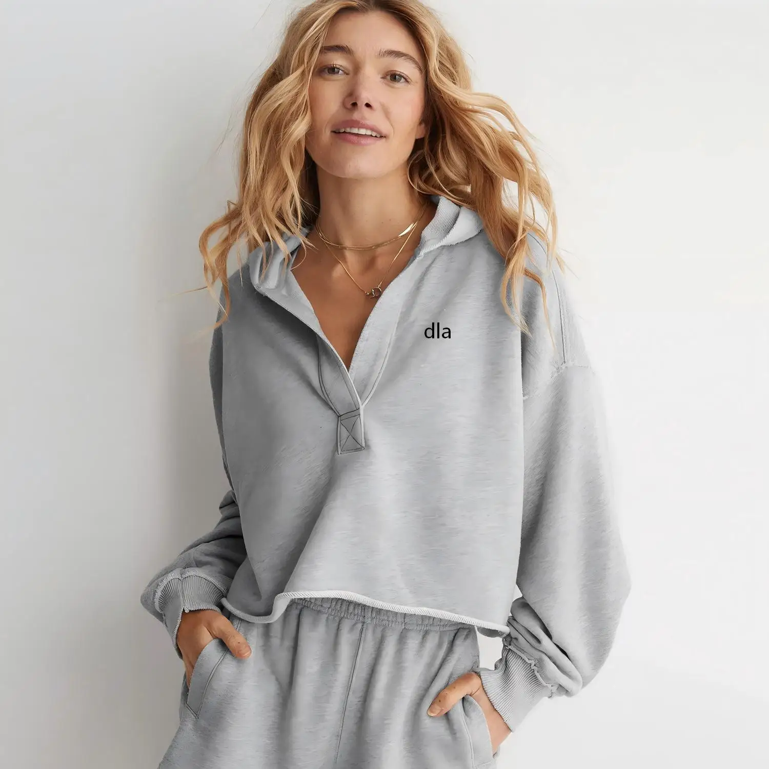 2026 New Style Fashion Loose Hooded Sweatshirt for Women with V-Neck Top, Pullover Long-Sleeved Shirt, Fitness Wear