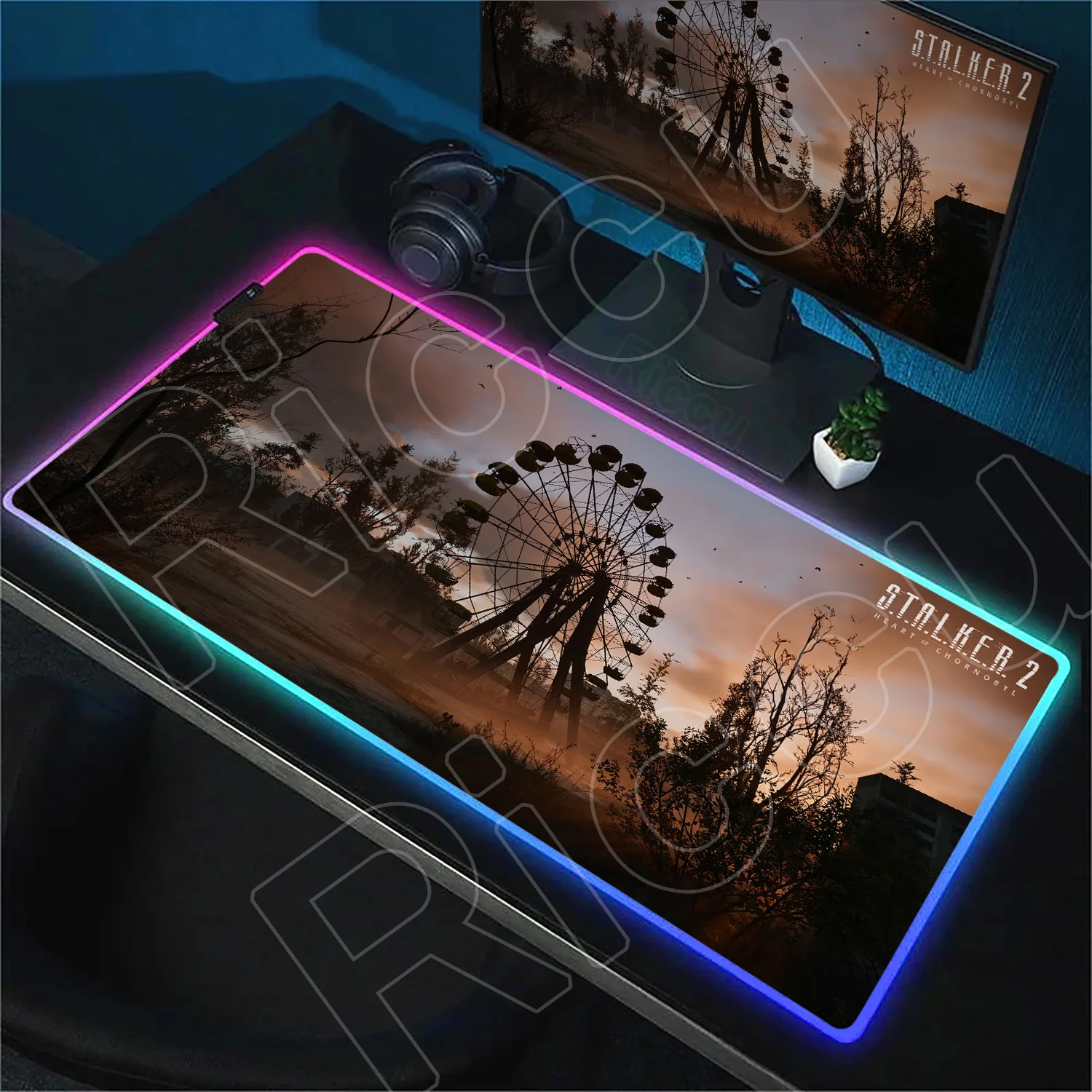 Large Computer Gamer Table Decoration Rug XXL Office Glowing Mouse Pad Non-slip Backlight Deskmats Stalker 2 Gaming RGB Mice Mat