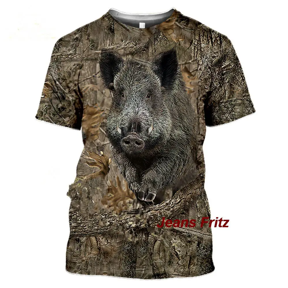 2024 Camouflage hunting animals wild boar 3D T-shirt summer leisure men's T-shirt fashion street  pullover short sleeve jacket