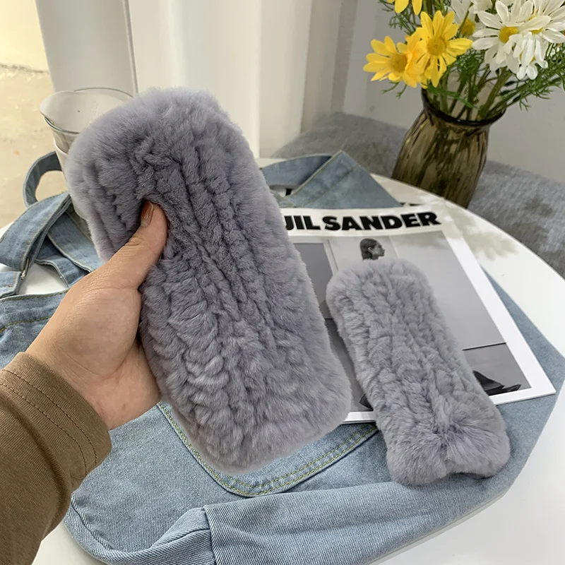 

Real Rabbit Fur Elastic Finger Gloves In Winter Genuine Knitted Rabbit Fur Mittens Girl Fingerless Gloves Wrist Warmer Fluffy