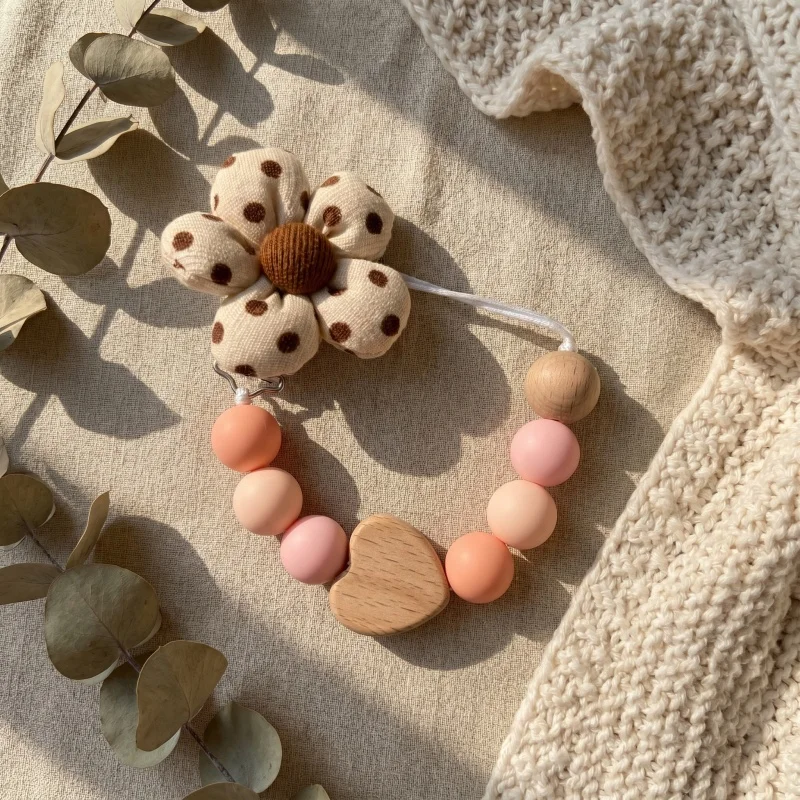 Personalized Pacifier Clip Silicone Bead Custom Name Wood Heart Flower Baby Teether Holder BPA Free Dummy Chain Baby Shower Gift image 4