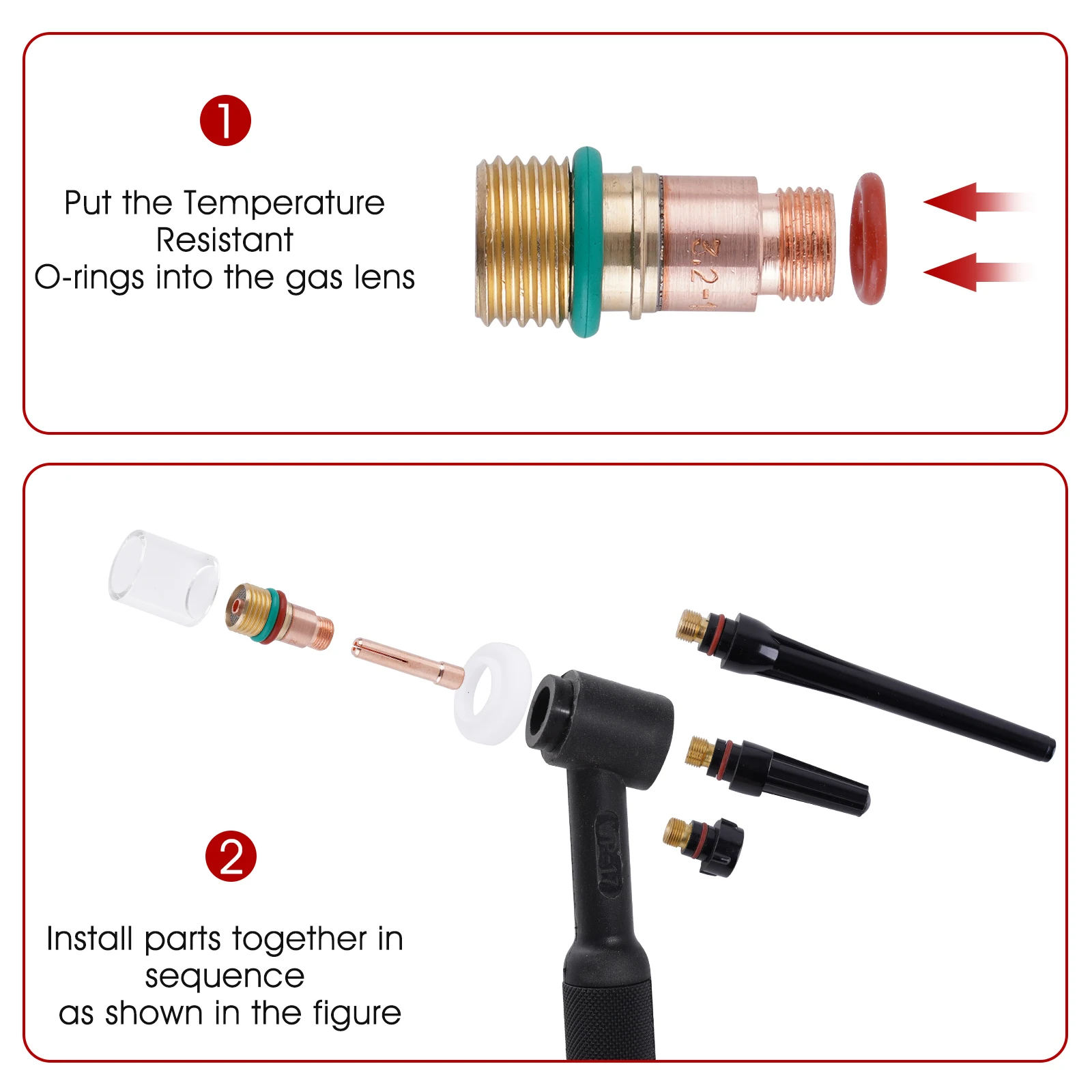 Soplete de soldadura TIG de 55 piezas, lente de Gas rechoncho #10, Kit de accesorios de copa de vidrio Pyrex para TIG WP-17/18/26, accesorios prácticos