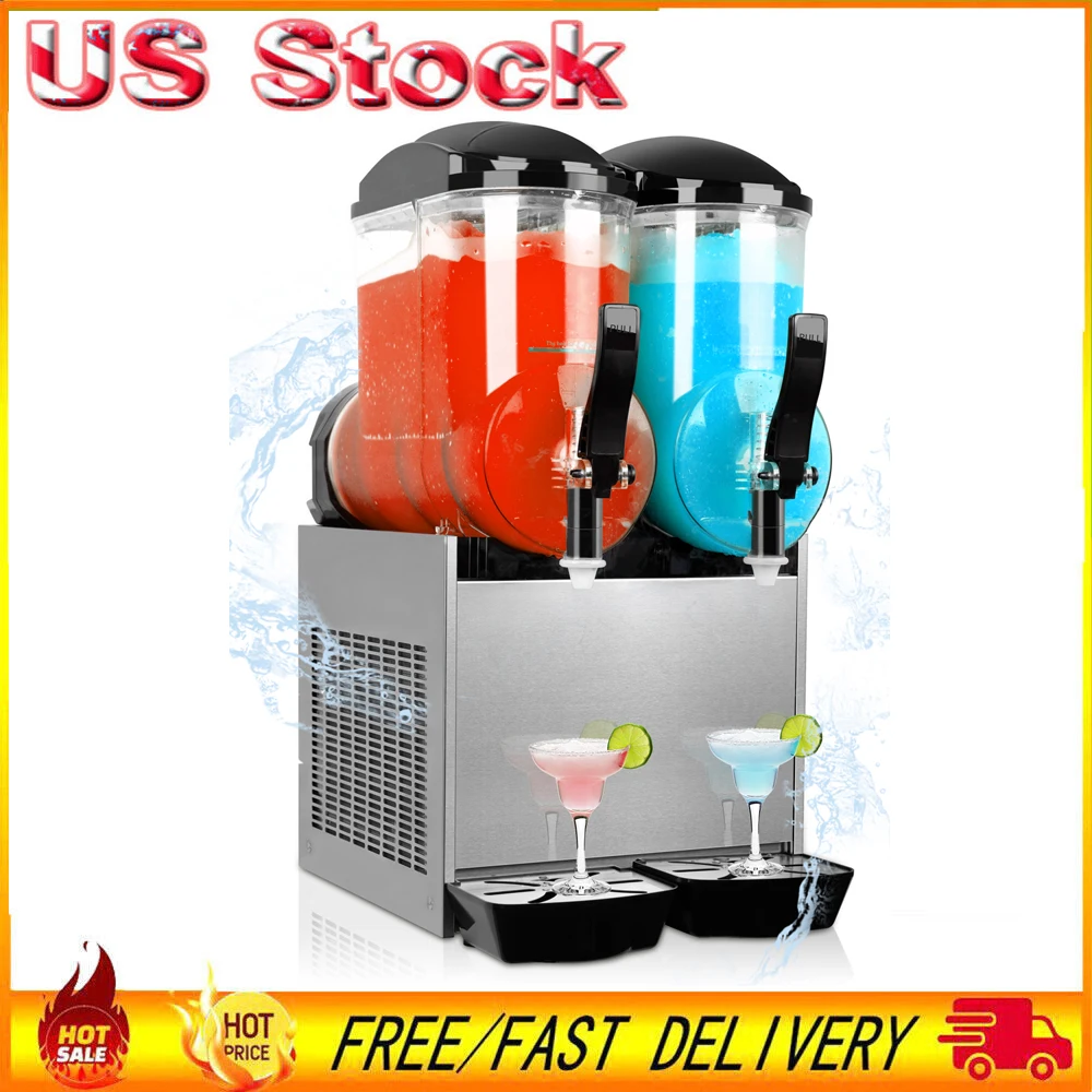 24L Commercial Slushy Machine Double Tank Frozen Drink Machine 1050W Stainless Steel Bar Margarita Wine Slush Smoothies Maker