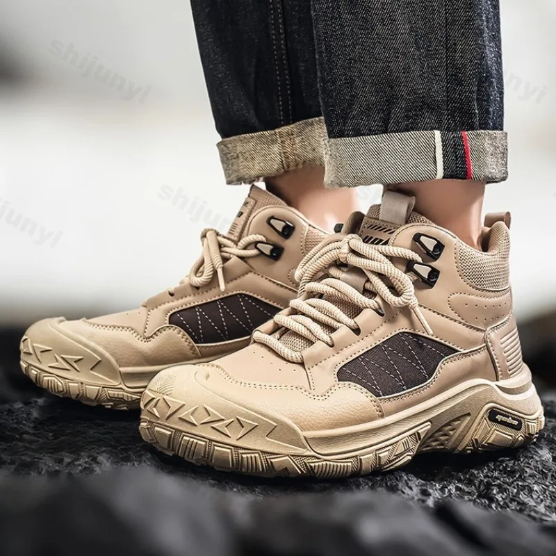 

2025 Autumn Men's Retro High Top Thick Soled Casual Sports Shoes Fashion Versatile Comfortable Anti Slip Outdoor Chunky Sneakers