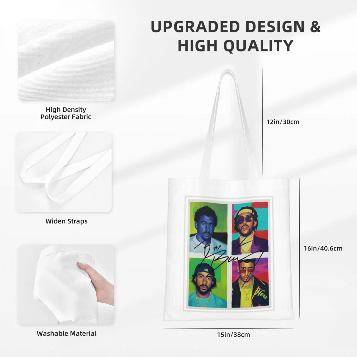 حقيبة تسوق قماشية من Bad Bunny Puerto Rico صديقة للبيئة ذات سعة كبيرة لحقائب الطلاب للجنسين