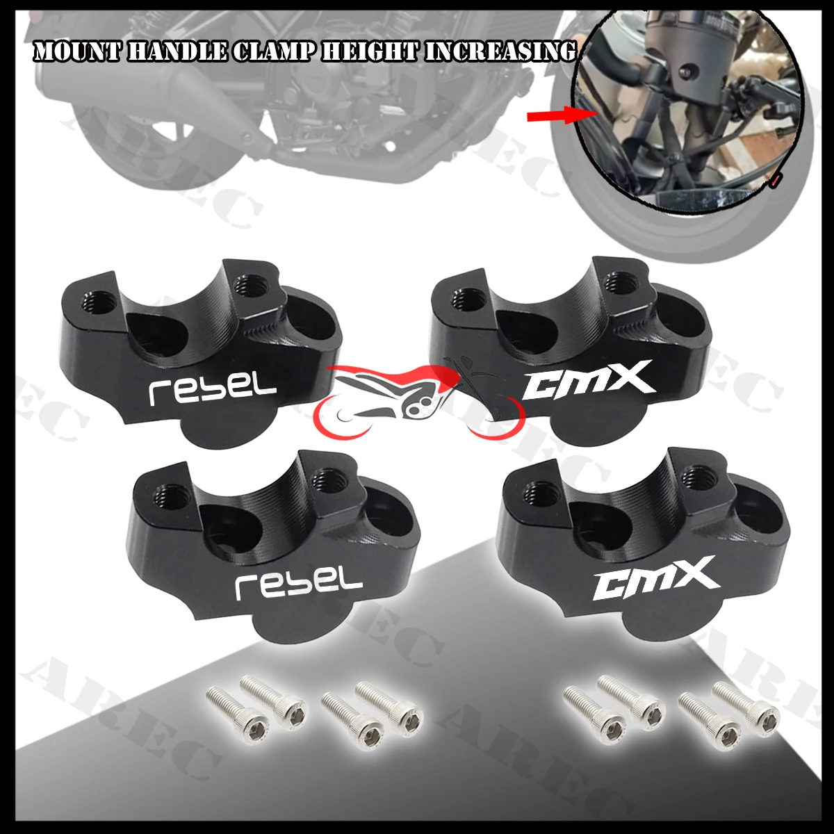 

For HONDA Rebel CM/CMX 300 500 1100 2017-2023 Motorcycle Black CNC Handle Bar Back Move Mount Raised Extend Clamp Adapter